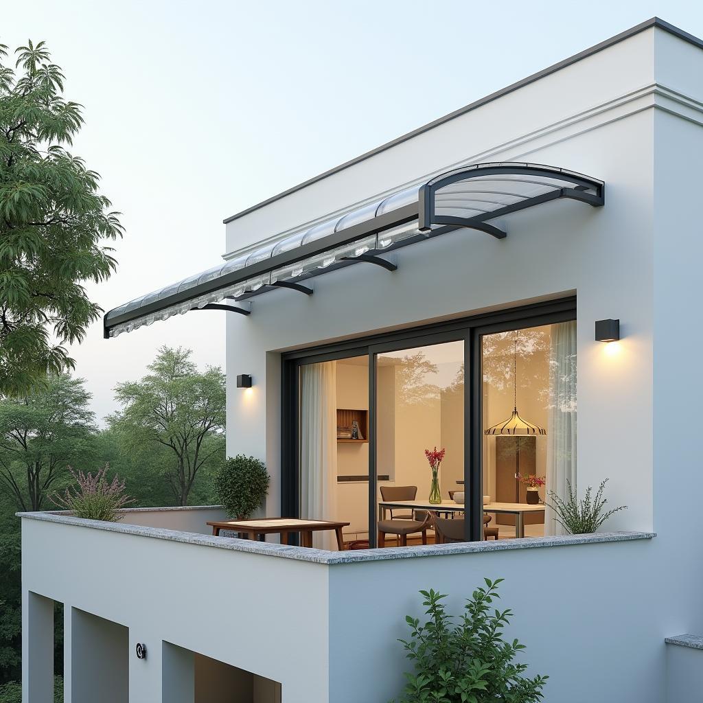 Mẫu mái che lấy sáng đơn giản cho nhà phố, sử dụng vật liệu polycarbonate hoặc kính.